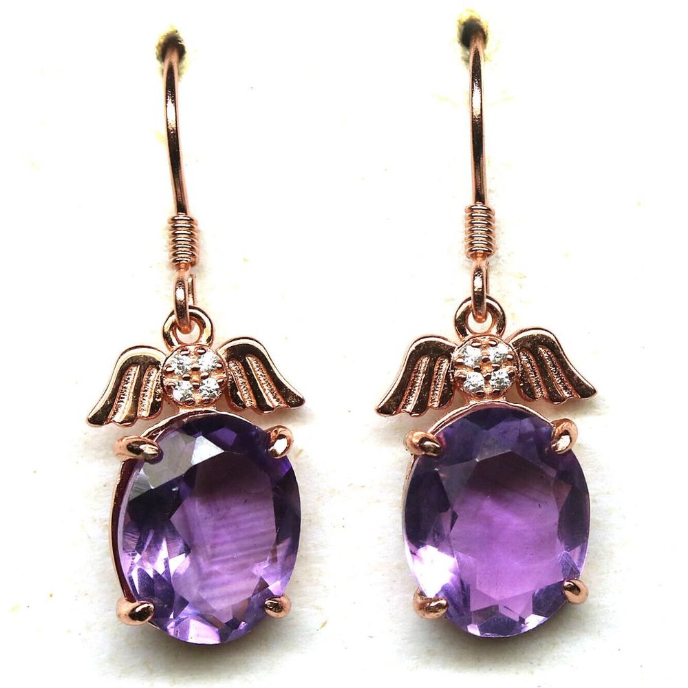 Natural Purple Amethyst .925 Sterling Silver Drop Earrings